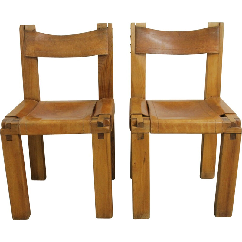 Suite de 2 chaises à repas S11 de Pierre Chapo - 1960