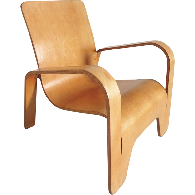 Vintage lounge chair in birchwood by Han Pieck for Lawo - 1940s