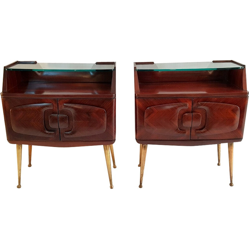 Set of vintage nightstands in rosewood with brass legs - 1950s