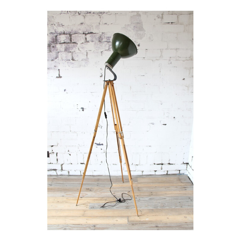 Vintage green industrial lamp on tripod - 1950s