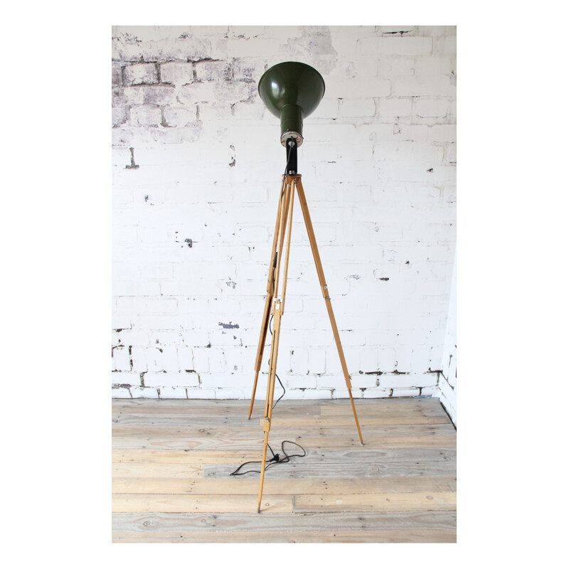 Vintage green industrial lamp on tripod - 1950s