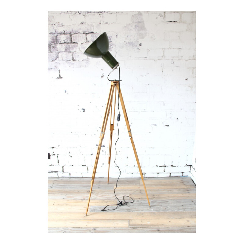 Vintage green industrial lamp on tripod - 1950s