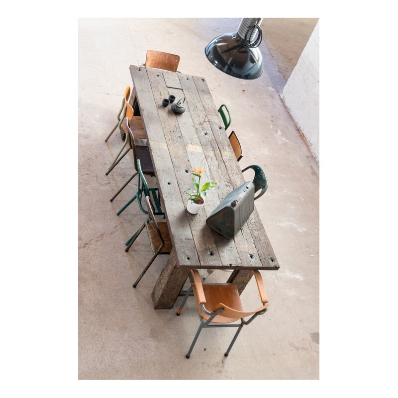 Robust table made from old railway wagon boards - 1970s