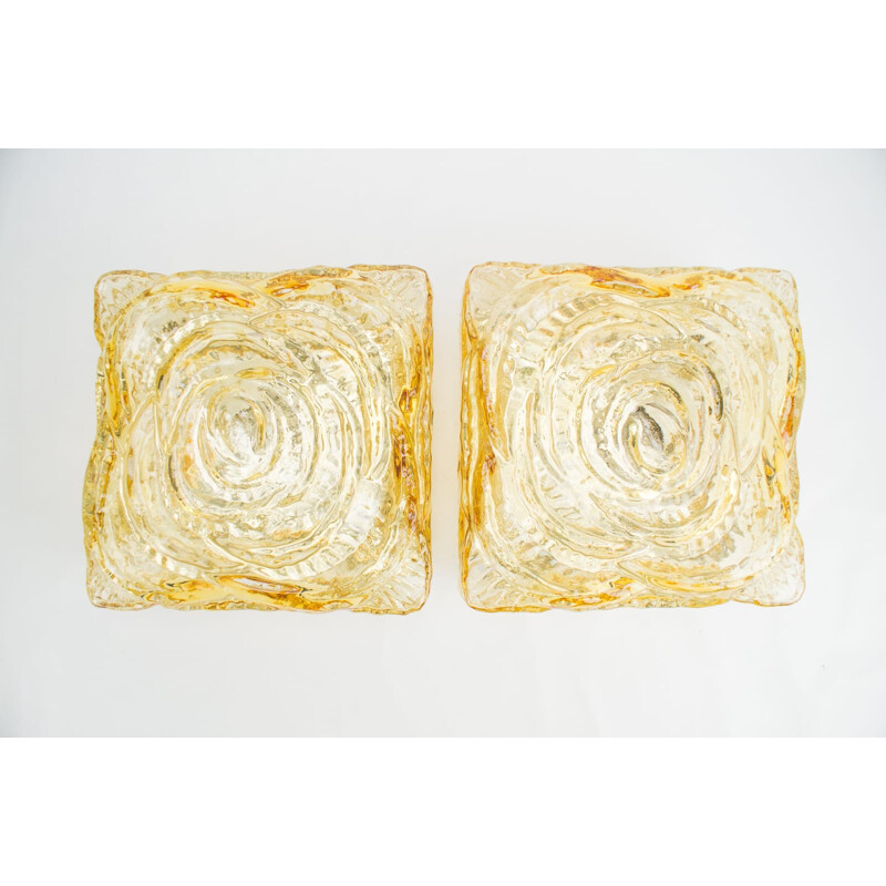 Pair of vintage glass ceiling lights for Ambre Swirl, 1960