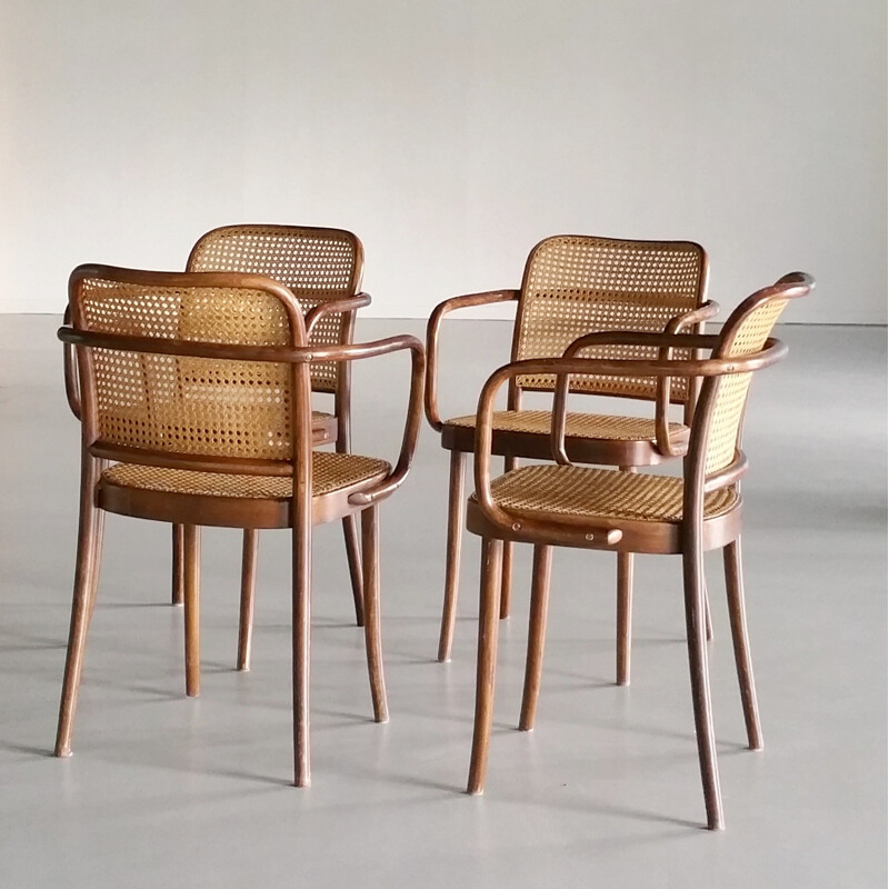 Set of 4 "Prague" armchairs in beechwood by Josef Hoffmann for FMG & Thonet - 1950s