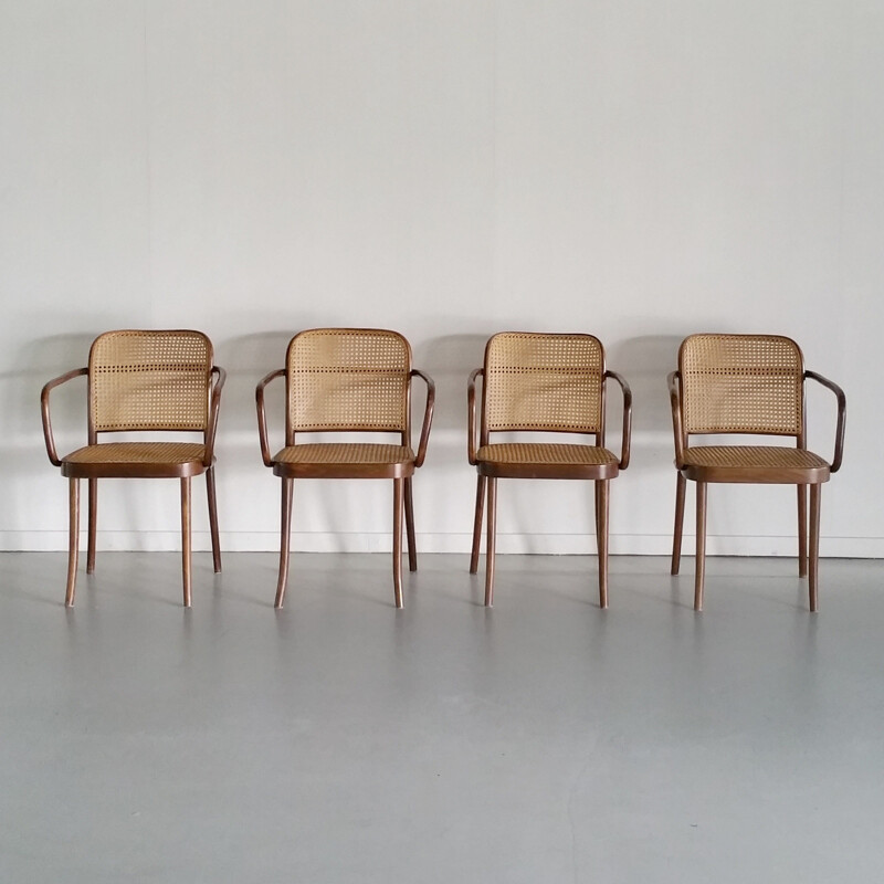 Set of 4 "Prague" armchairs in beechwood by Josef Hoffmann for FMG & Thonet - 1950s