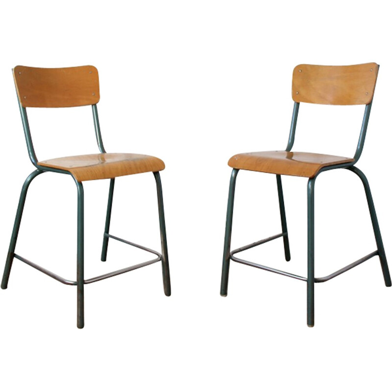 Set of 4 vintage chairs in wood and metal 1960s