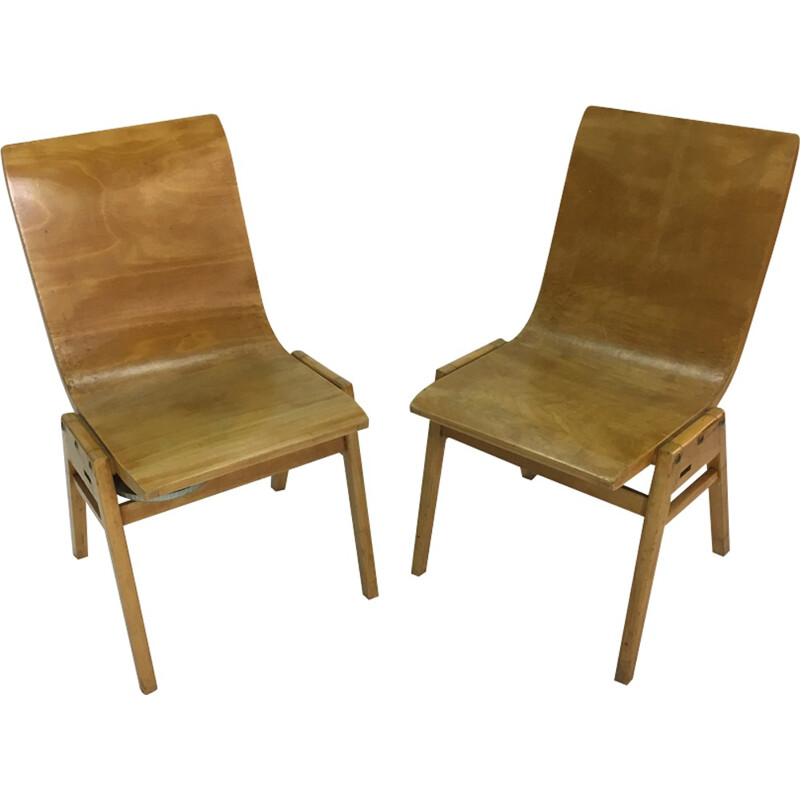 Satz von 2 Vintage-Stühlen aus Sperrholz von Roland Rainer - 1950