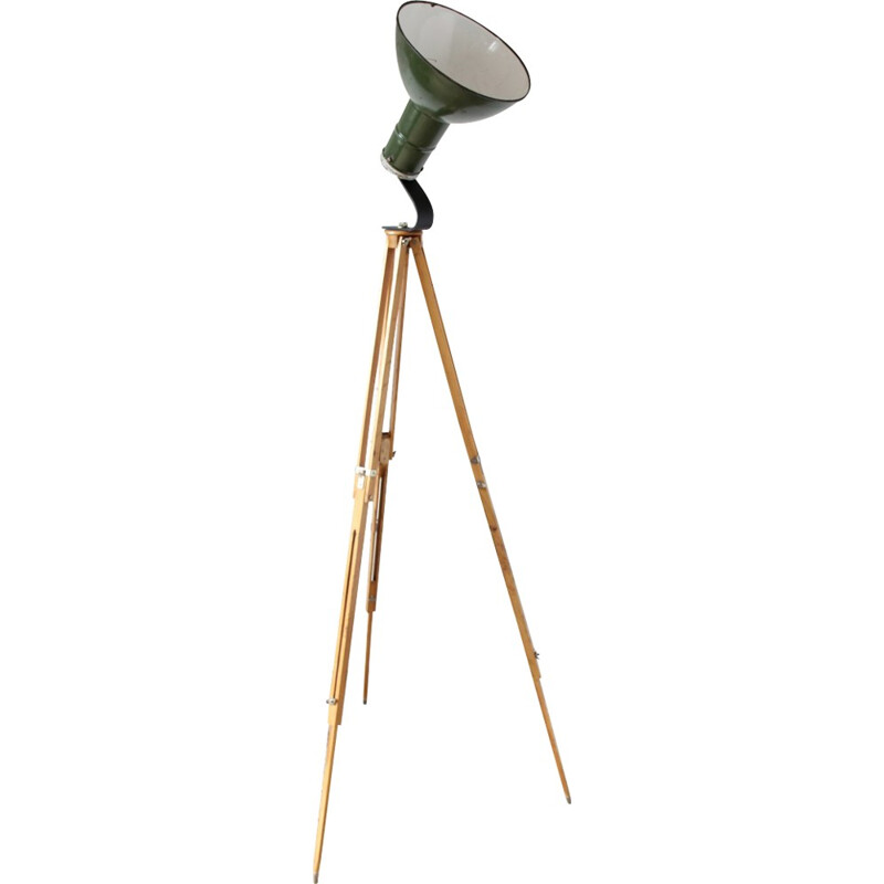 Vintage green industrial lamp on tripod - 1950s
