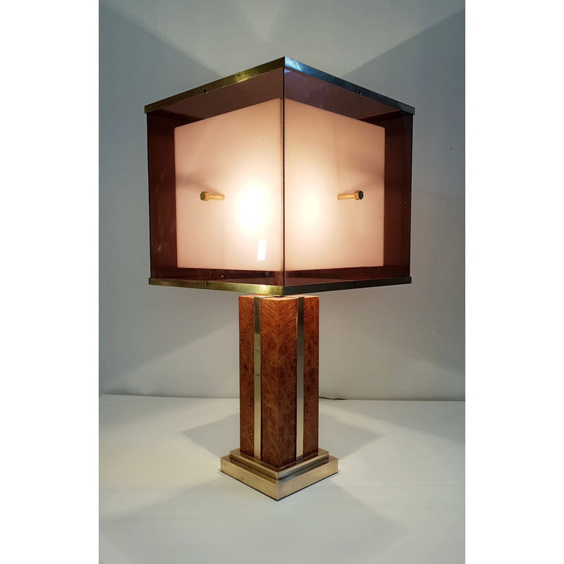 Lampe de table en ronce et laiton par Romeo Rega - 1970
