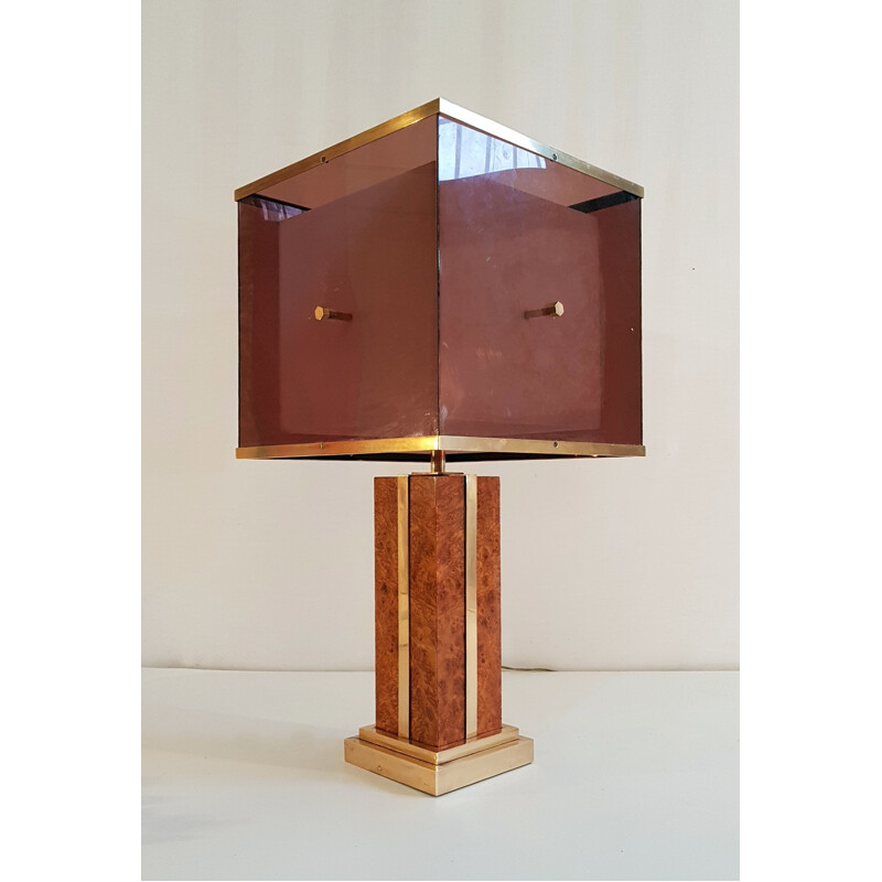 Burl and Brass Romeo Rega Table Lamp - 1970s