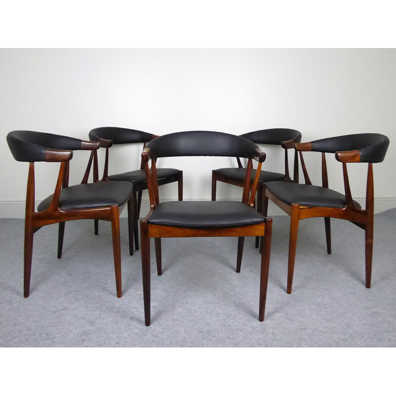 Suite van 5 vintage palissander eetkamerstoelen van Johannes Andersen - 1960