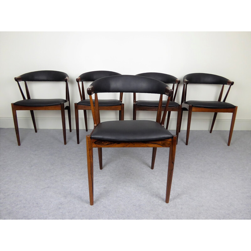 Suite de 5 cadeiras de jantar vintage de pau-rosa por Johannes Andersen - 1960