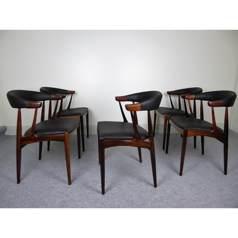 Suite de 5 cadeiras de jantar vintage de pau-rosa por Johannes Andersen - 1960