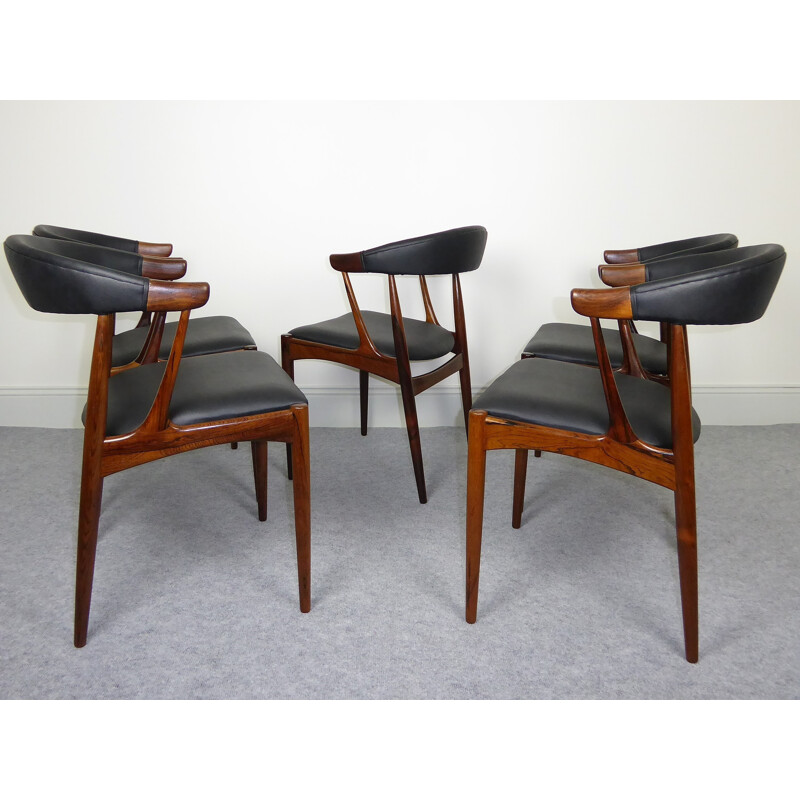 Suite van 5 vintage palissander eetkamerstoelen van Johannes Andersen - 1960