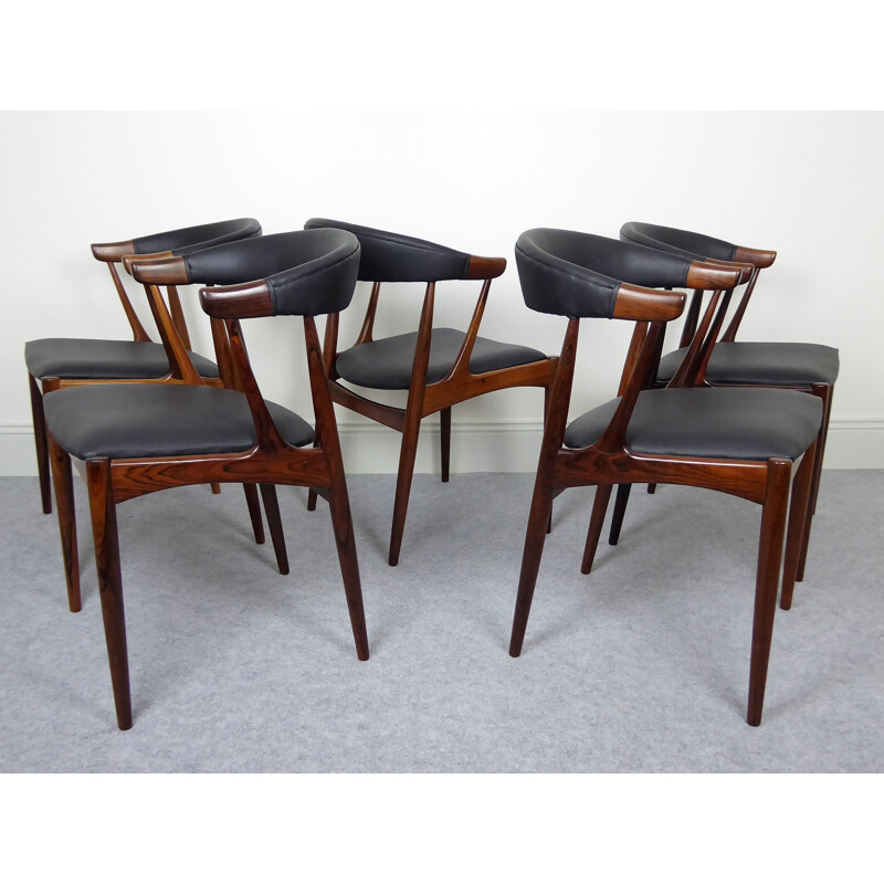 Suite de 5 cadeiras de jantar vintage de pau-rosa por Johannes Andersen - 1960