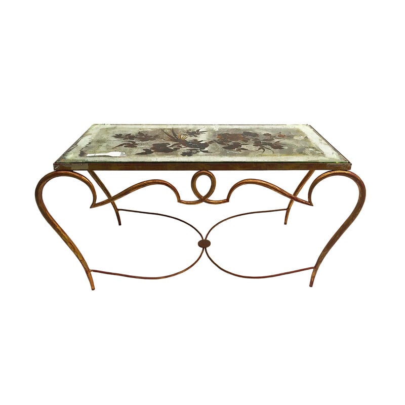 Vintage coffee table in gilded metal by René Drouet - 1940s