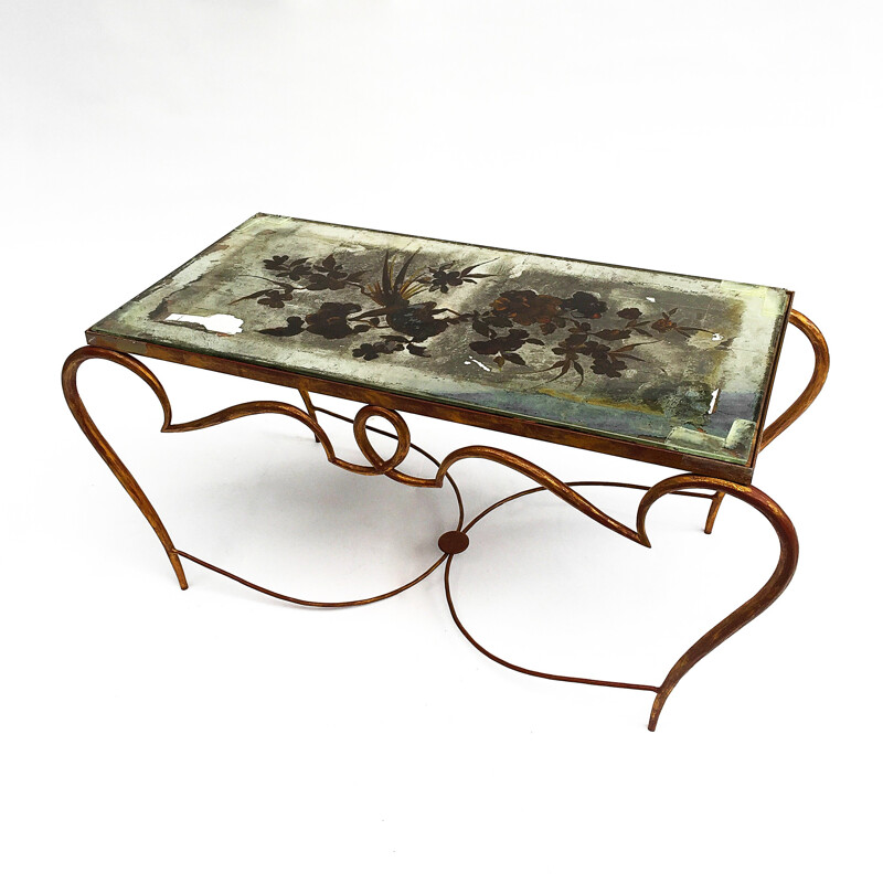 Vintage coffee table in gilded metal by René Drouet - 1940s