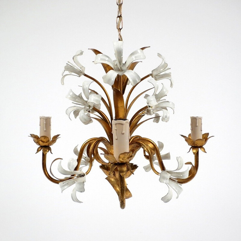 Vintage Italian gilt metal chandelier - 1970s