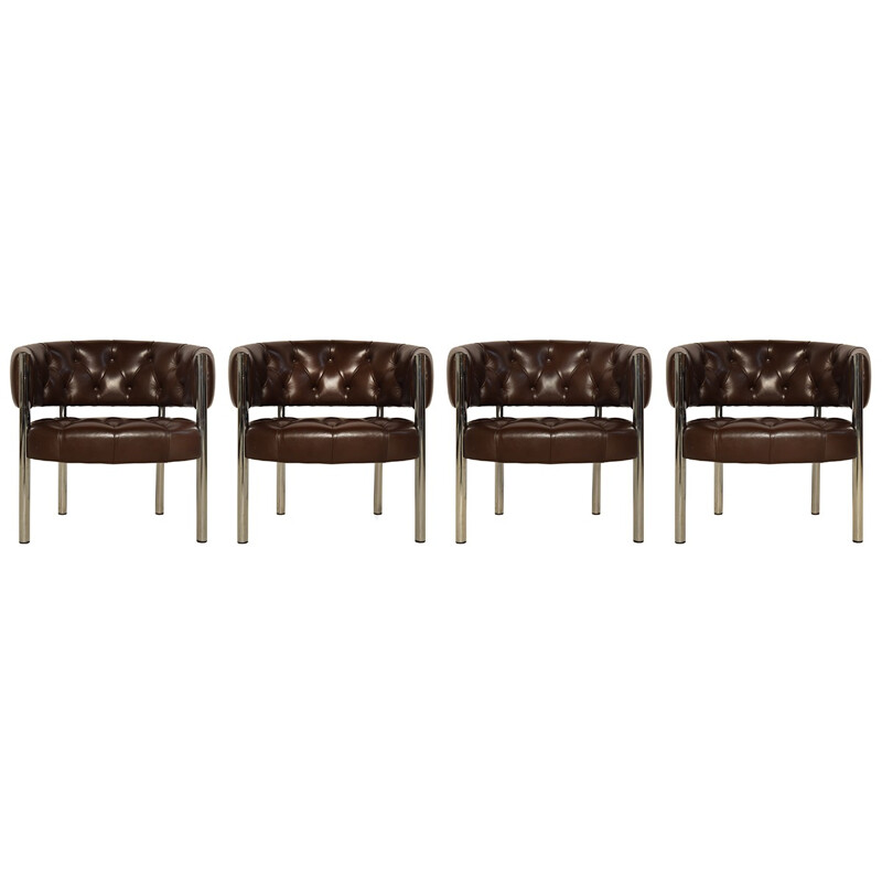 Vintage set of 4 leather lobby chairs by Trix and Robert Haussmann for Dietiker - 1960s