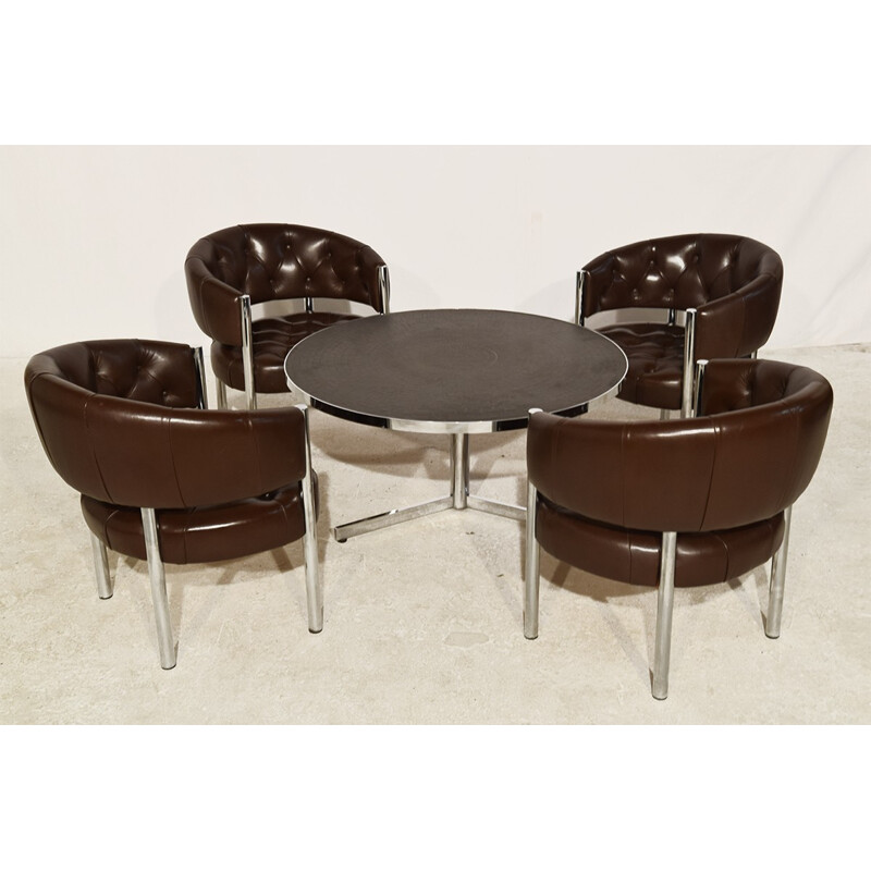 Vintage set of 4 leather lobby chairs by Trix and Robert Haussmann for Dietiker - 1960s