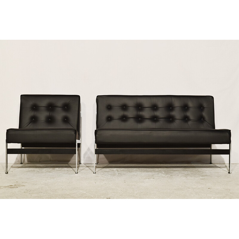 Vintage minimalistic leather lounge set sofa "020" by Kho LIang Ie for Artifort - 1950s