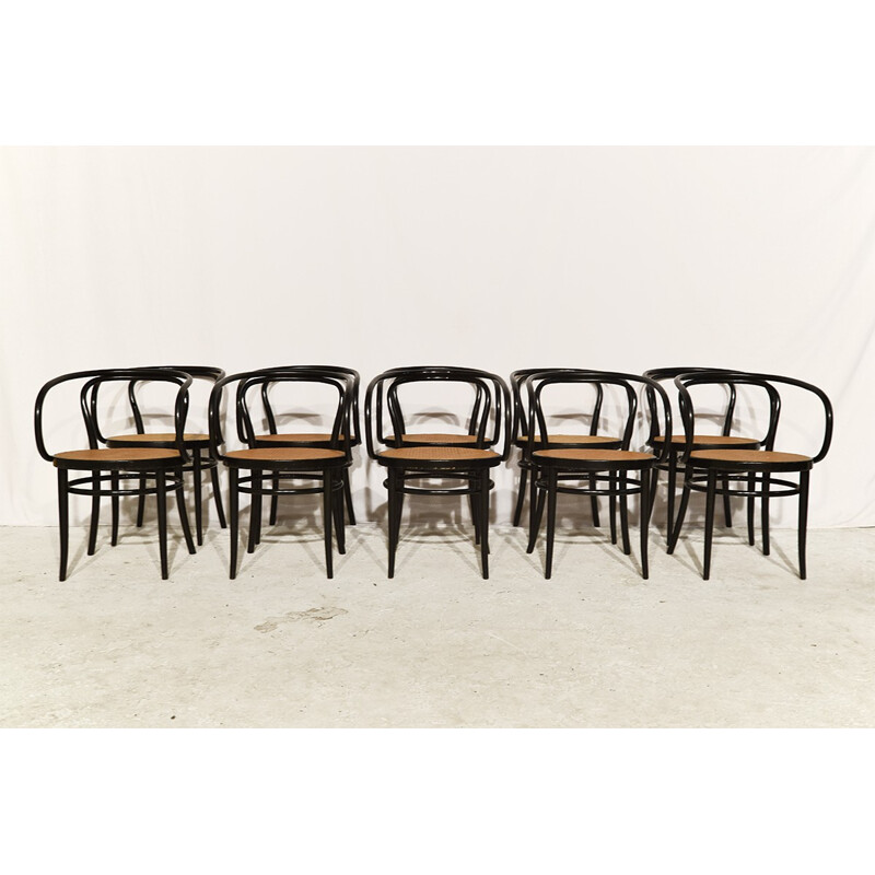 Vintage 10 black No.209 chairs by Thonet - 1980s