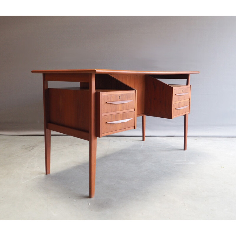 Vintage Danish writing desk with 4 drawers and a bar compartment - 1960s