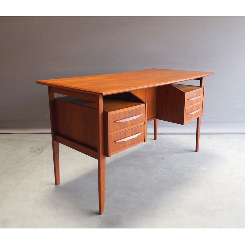 Vintage Danish writing desk with 4 drawers and a bar compartment - 1960s