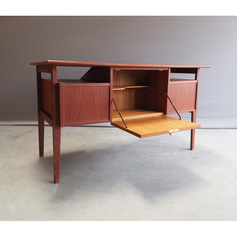 Vintage Danish writing desk with 4 drawers and a bar compartment - 1960s