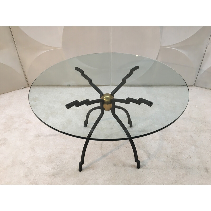 Vintage feet black metal dining table by Peter Ghyczy - 1970s