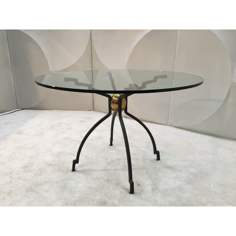Vintage feet black metal dining table by Peter Ghyczy - 1970s