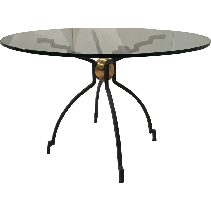 Vintage feet black metal dining table by Peter Ghyczy - 1970s