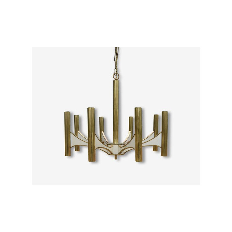Vintage brass lightolier chandelier by Gaetano Sciolari for Brass Lightolier - 1970s