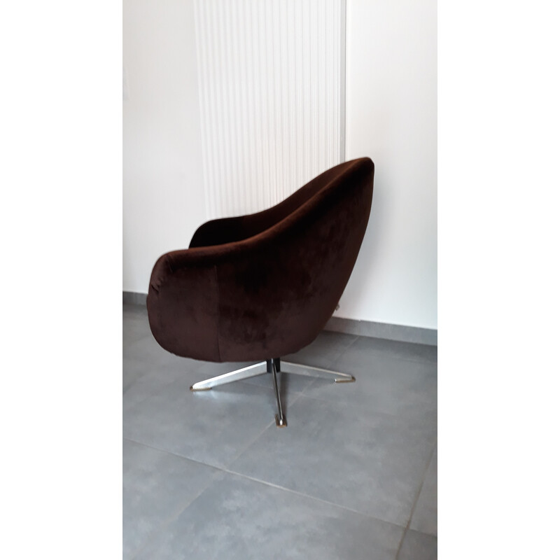 Vintage Armchair swing foot brown in velvet - 1960s