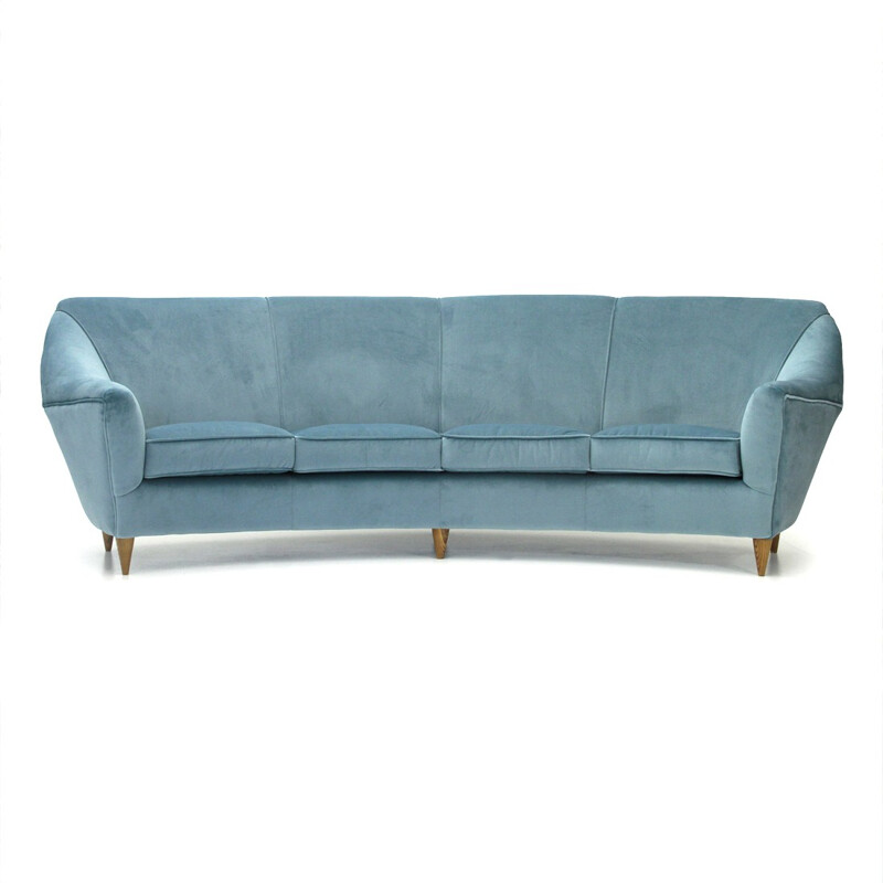 Italian Vintage four-seater azure velvet sofa - 1950s