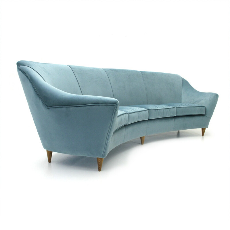 Italian Vintage four-seater azure velvet sofa - 1950s