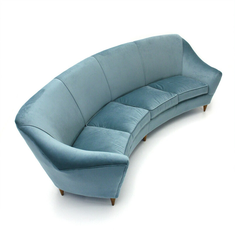 Italian Vintage four-seater azure velvet sofa - 1950s