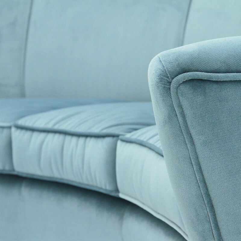 Italian Vintage four-seater azure velvet sofa - 1950s