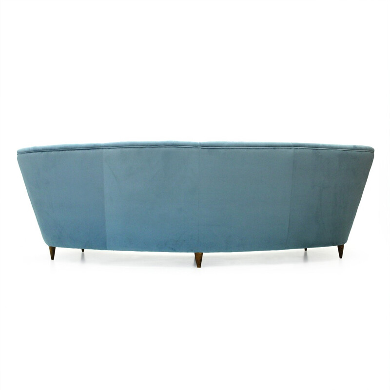 Canapé Vintage à quatre places en velours bleu azur - 1950