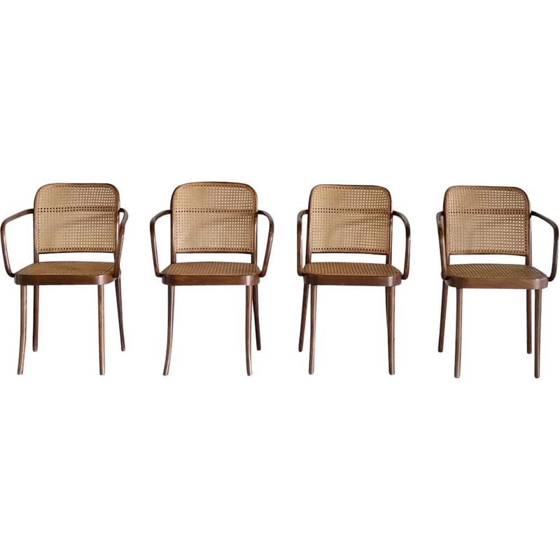 Set of 4 "Prague" armchairs in beechwood by Josef Hoffmann for FMG & Thonet - 1950s