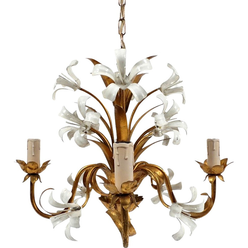 Vintage Italian gilt metal chandelier - 1970s