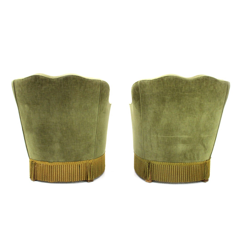 Suite de 2 fauteuils italiens vintage en velours vert - 1950