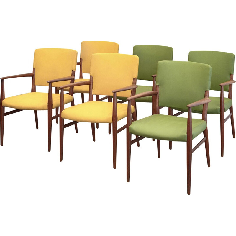 Set of 6 vintage scandinavian chairs in faux leather - 1950s