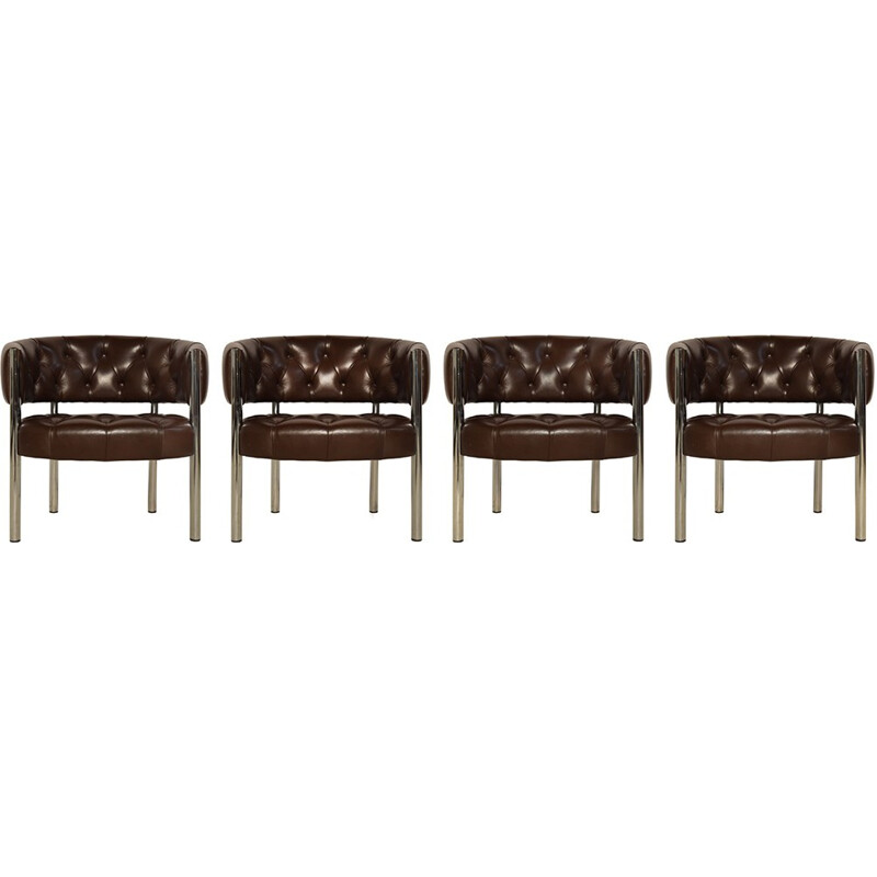 Vintage set of 4 leather lobby chairs by Trix and Robert Haussmann for Dietiker - 1960s