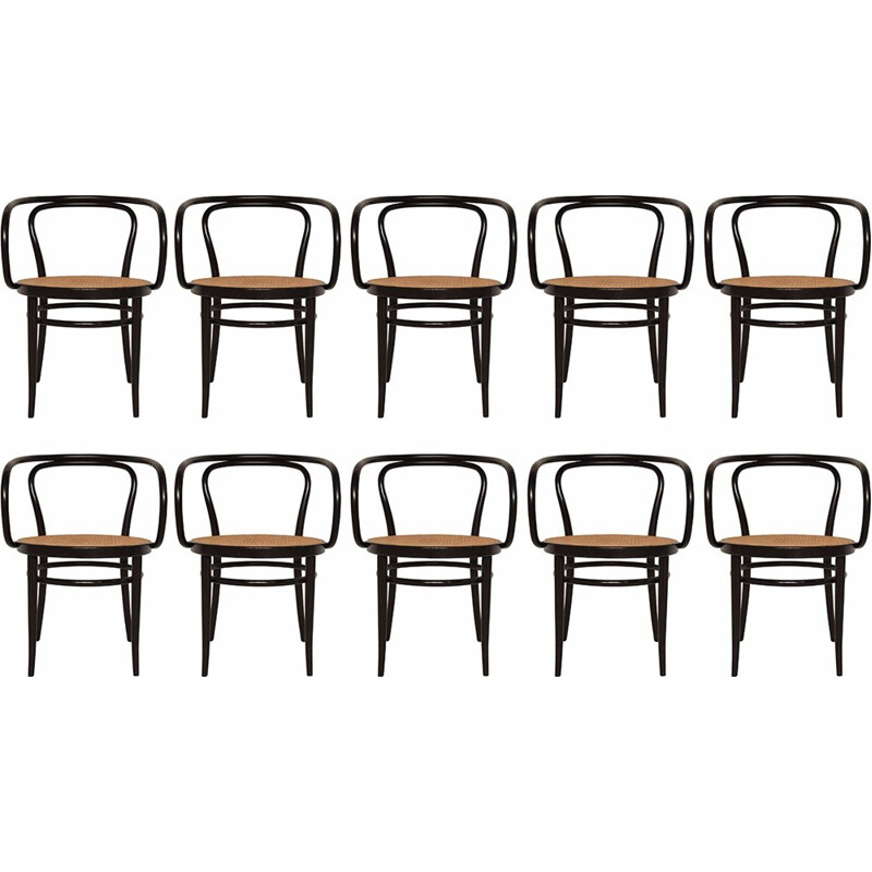 Vintage 10 black No.209 chairs by Thonet - 1980s