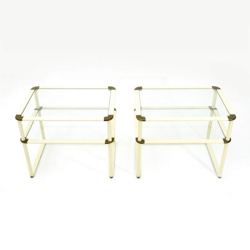 Set of 2 brass and glass bed side table - 1970s