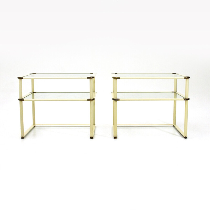 Set of 2 brass and glass bed side table - 1970s