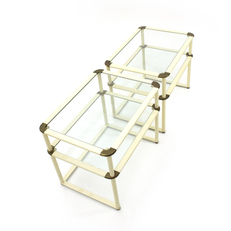 Set of 2 brass and glass bed side table - 1970s