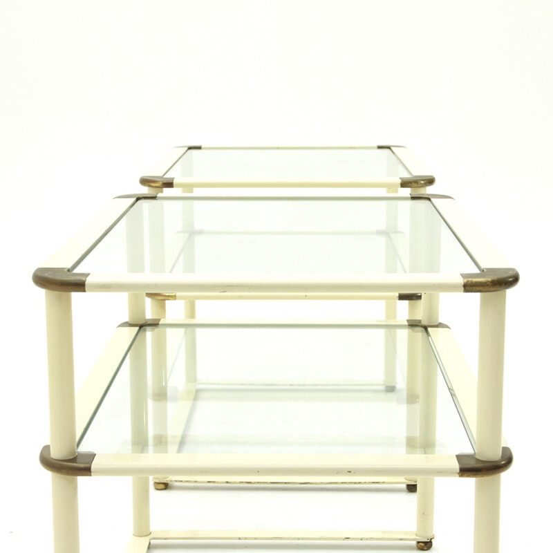 Set of 2 brass and glass bed side table - 1970s